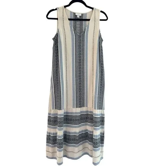 J.Jill Women's Striped Boho Sleeveless Tiered Summer Maxi Dress White Blue SP - Picture 1 of 8